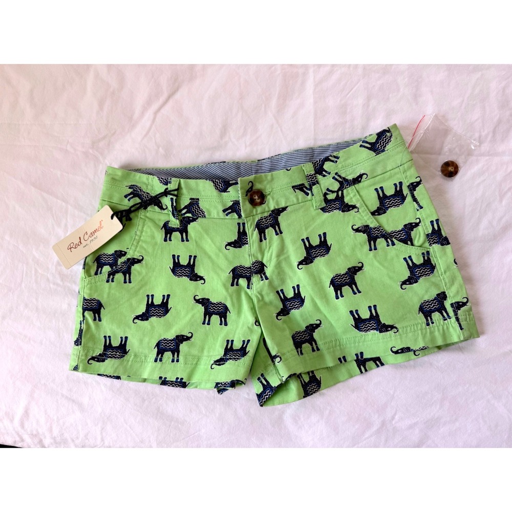 Safari elephant Red Camel Lime Green Flat Front Stretch Shorts‎ NWT Size 5